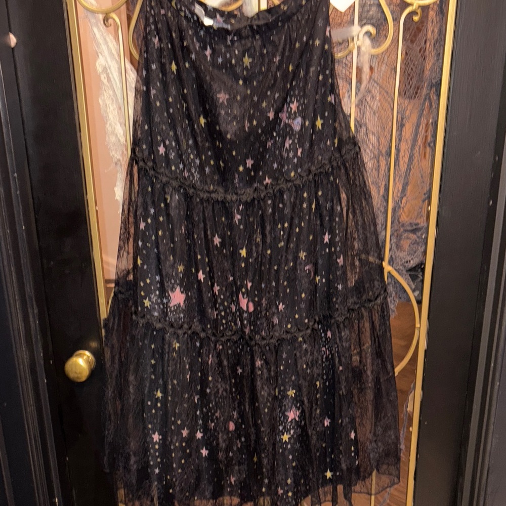 Starry Night stars moon tulle lace overlay embroidery long skirt Moschino hippie